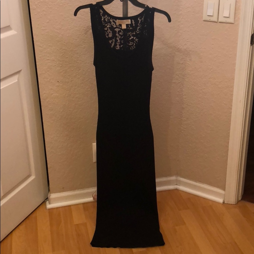 Michael Kors Black ribbed lace midi dress